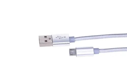 EXTRALINK ANDROID 2A CHARGER CABLE, MICROUSB TO USB , 1 METER, RICE COTTON MESH, SILVER