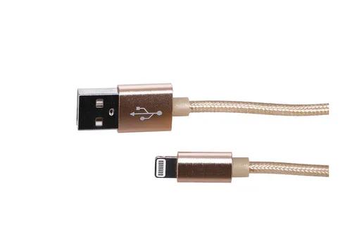 EXTRALINK IPHONE 2A CHARGER CABLE, LIGHTNING TO USB, 1 METER, RICE COTTON MESH, GOLD