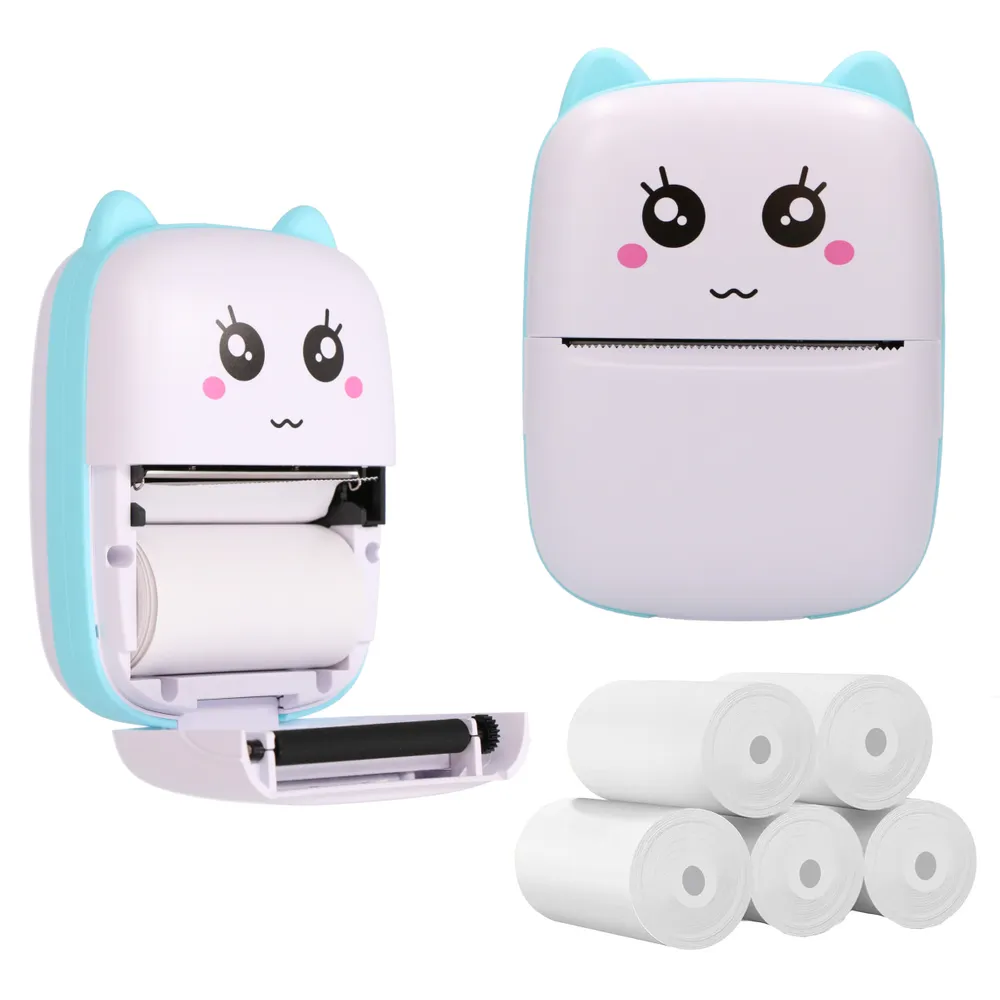 Extralink Zestaw Drukarka termiczna EPP-002 Niebieska + Papier termiczny zwykły 5 rolek