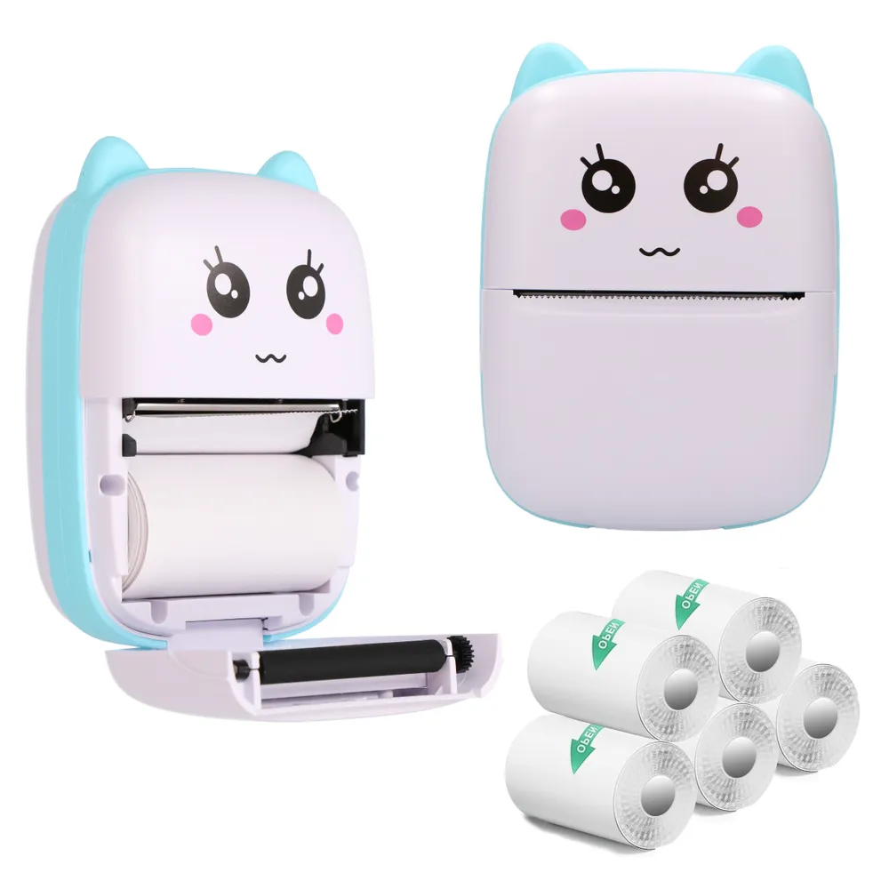 Extralink Zestaw Drukarka termiczna EPP-002 Niebieska + Papier termiczny samoprzylepny 5 rolek
