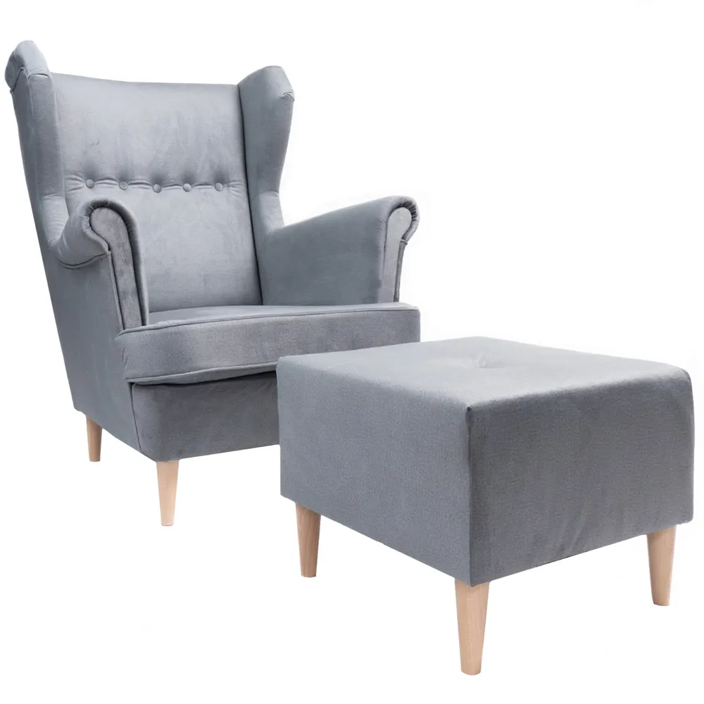 Fotel Jane z podnóżkiem, jasny szary