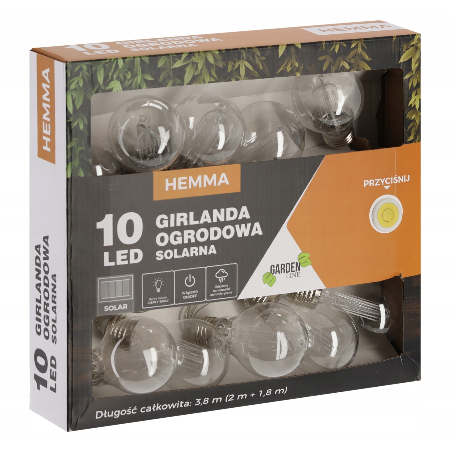 Extralink | Girlanda solarna ogrodowa | dł. 2 + 1,8 m hemma 10 LED ciepły biały duża żarówka