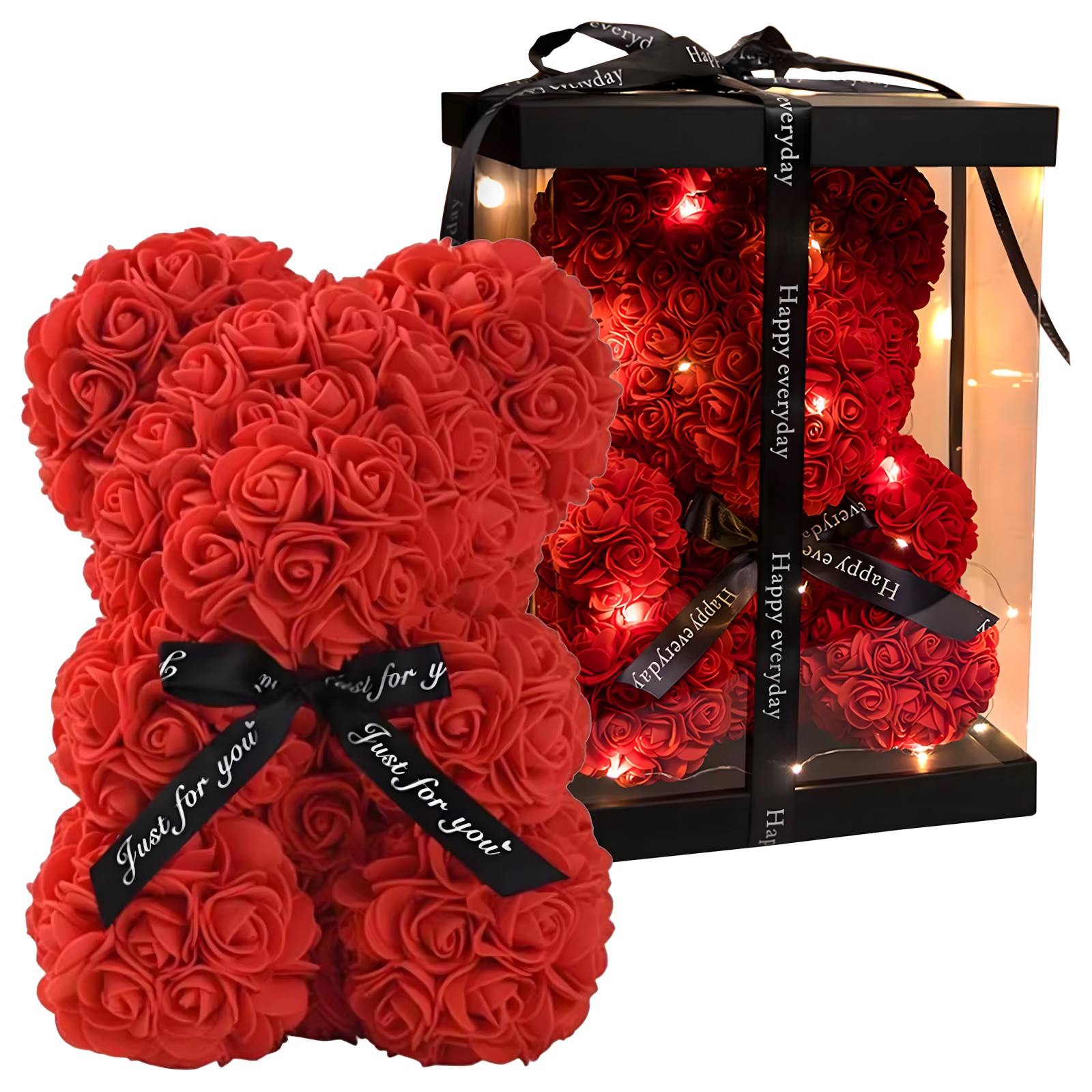Extralink Home | Miś z róż LED | róża zestaw 25cm czerwony