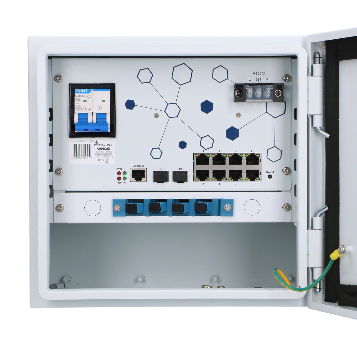 Extralink Minos | Zewnętrzny switch PoE | 8x RJ45 1000Mb/s PoE, 2x SFP, 200W, L2, aktywne chłodzenie - obrazek 4