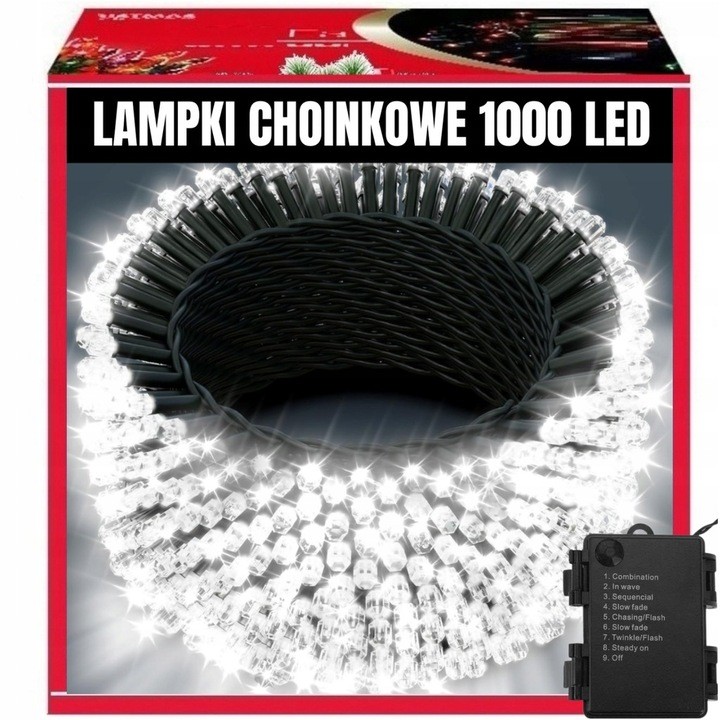 Extralink | Lampki choinkowe | świąteczne, 68m, 1000 LED, zimne, białe, wewnętrze, zewnętrzne