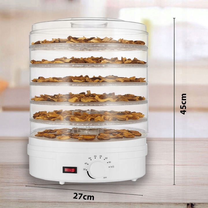 Extralink Home | Suszarka spożywcza do grzybów owoców warzyw | 500W + 6 sit 28cm, biała - obrazek 2