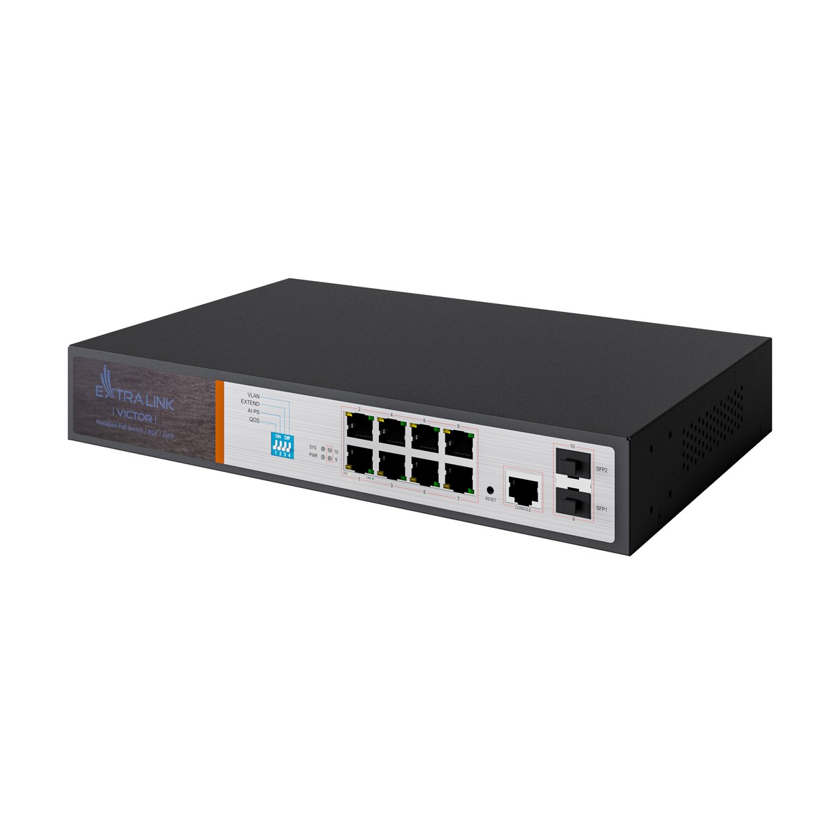 Extralink VICTOR | Switch PoE | 8x Gigabit PoE/PoE+, 2x SFP, 1x Port Konsolowy, 150W, Zarządzalny - obrazek 4