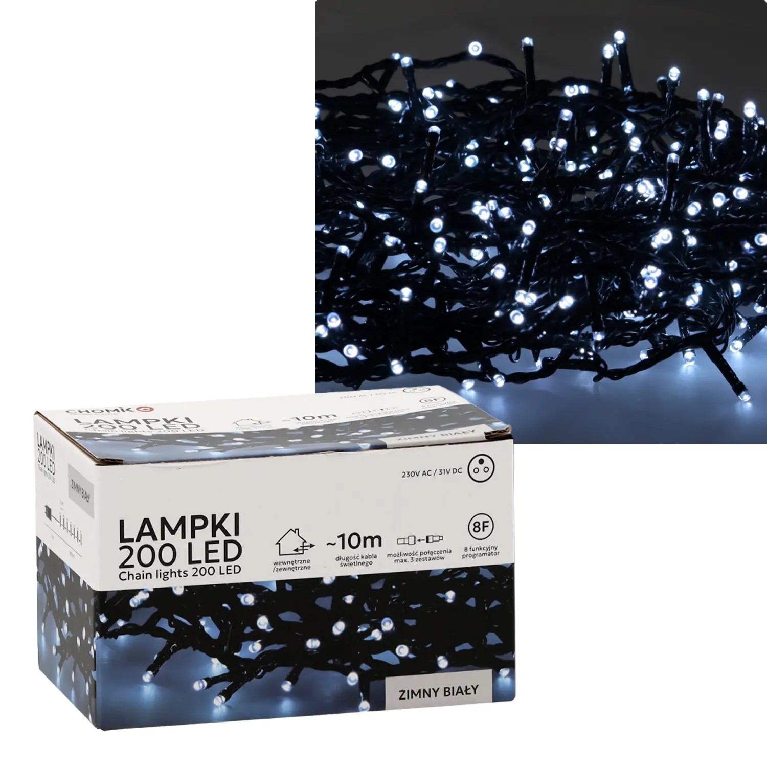 Extralink | Lampki LED | 200L zimny biały, dł. 3 + 10 m wewn/zewn
