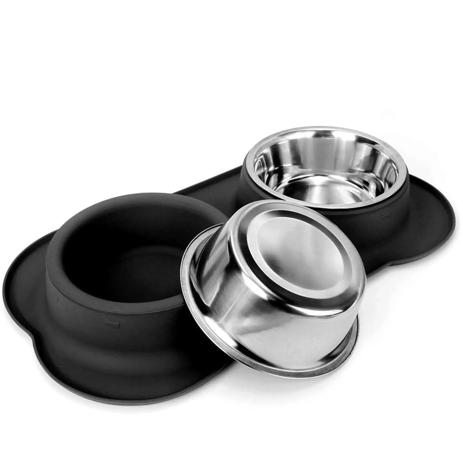 Extralink Pets | Podwójna miska dla psa kota | metalowa antypoślizgowa 2 miski + podkładka pet-836
