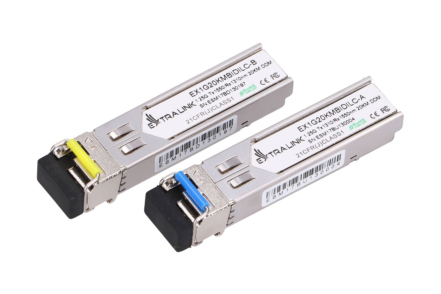 Extralink SFP 1.25G | Moduł SFP WDM | 1,25Gbps, 1310/1550nm, single mode, 20km, LC, DOM, para - obrazek 2