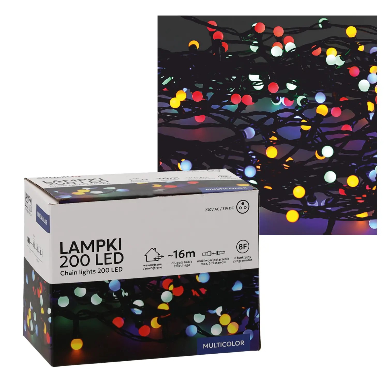 Extralink | Lampki LED | kulki 200L multikolor, dł. 3 + 16 m