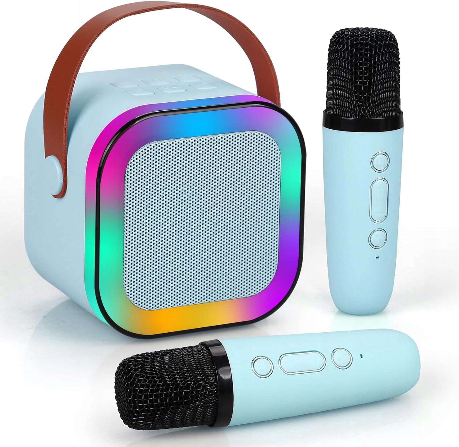 Extralink Kids Mini Karaoke LED Speaker 2x Mic Niebieski | Zestaw do Karaoke | głośnik, 2x mikrofon, Bluetooth, AUX, slot na karty pamięci, oświetlenie RGB