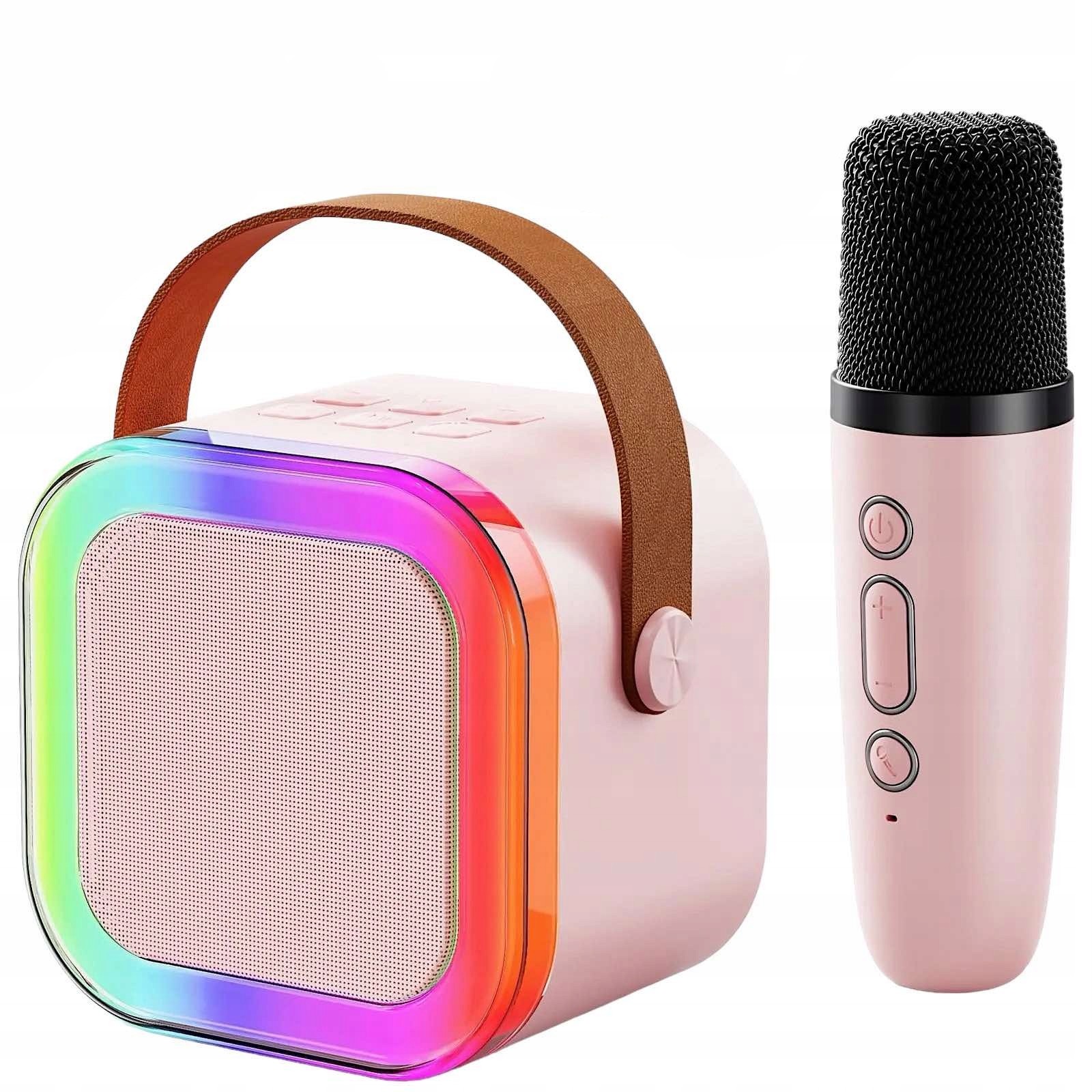 Extralink Kids Mini Karaoke LED Speaker 1x Mic Różowy | Zestaw do Karaoke | głośnik, 1x mikrofon, Bluetooth, AUX, slot na karty pamięci, oświetlenie RGB