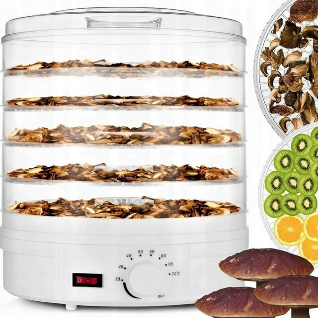 Extralink Home | Suszarka do grzybów owoców warzyw ziół | 500W + 5 sit 27cm, biała