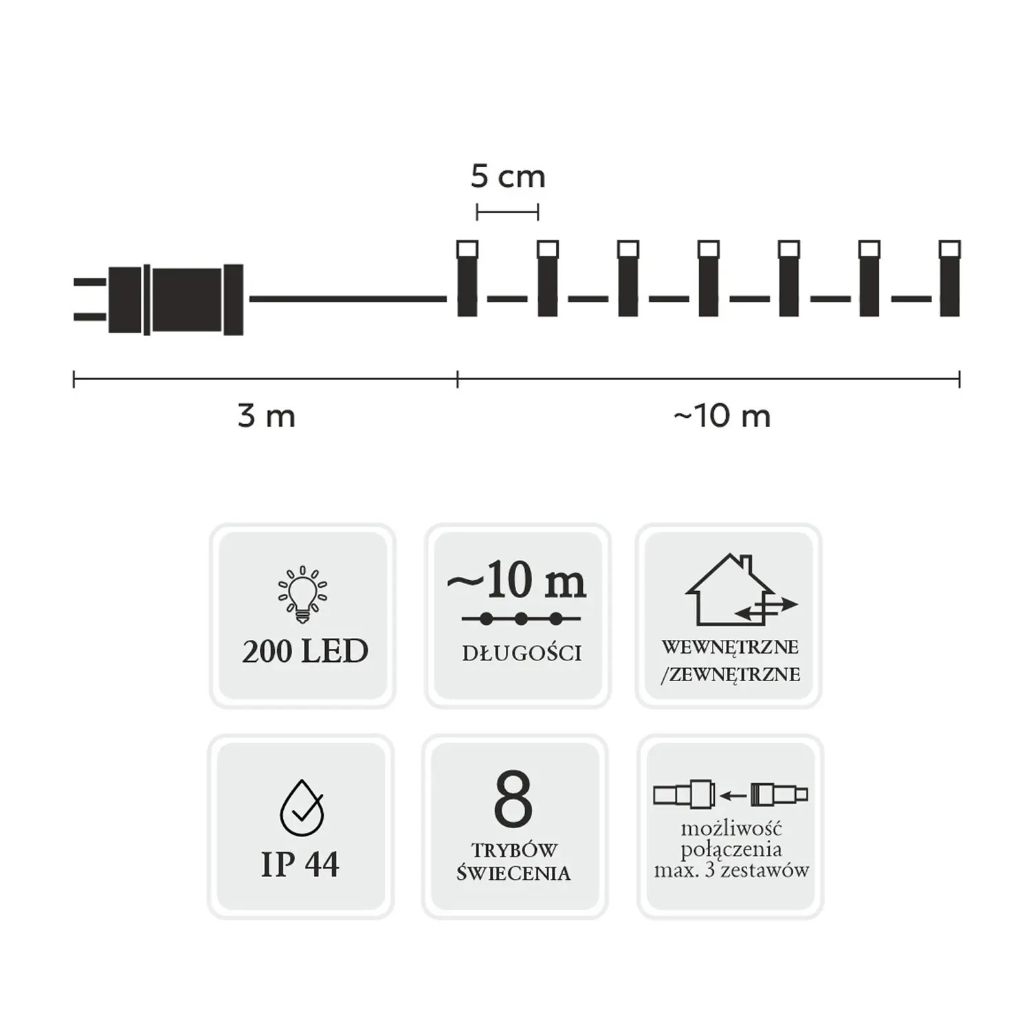 Extralink | Lampki LED | 200L ciepły biały, dł. 3 + 10 m wewn/zewn - obrazek 3