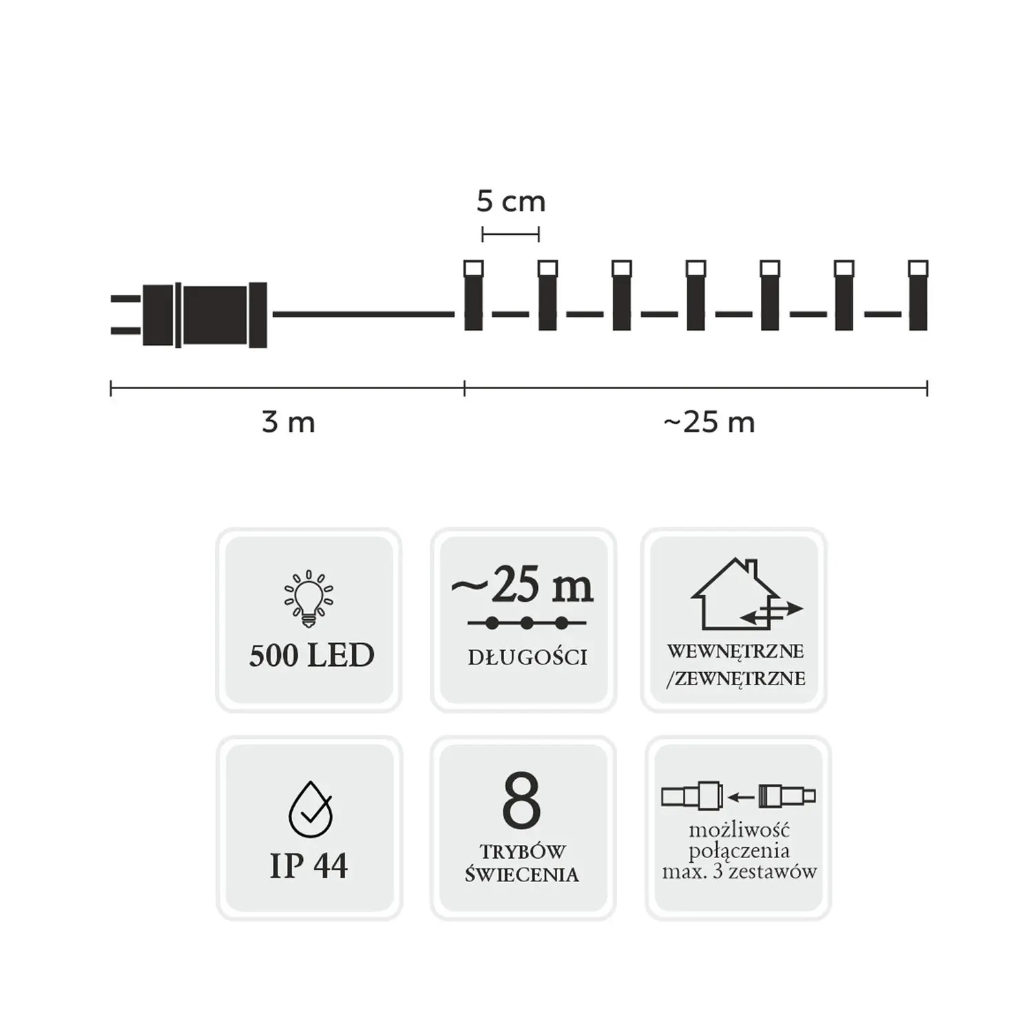 Extralink | Lampki LED | 500L ciepły biały, dł. 3 + 25 m wewn/zewn - obrazek 3
