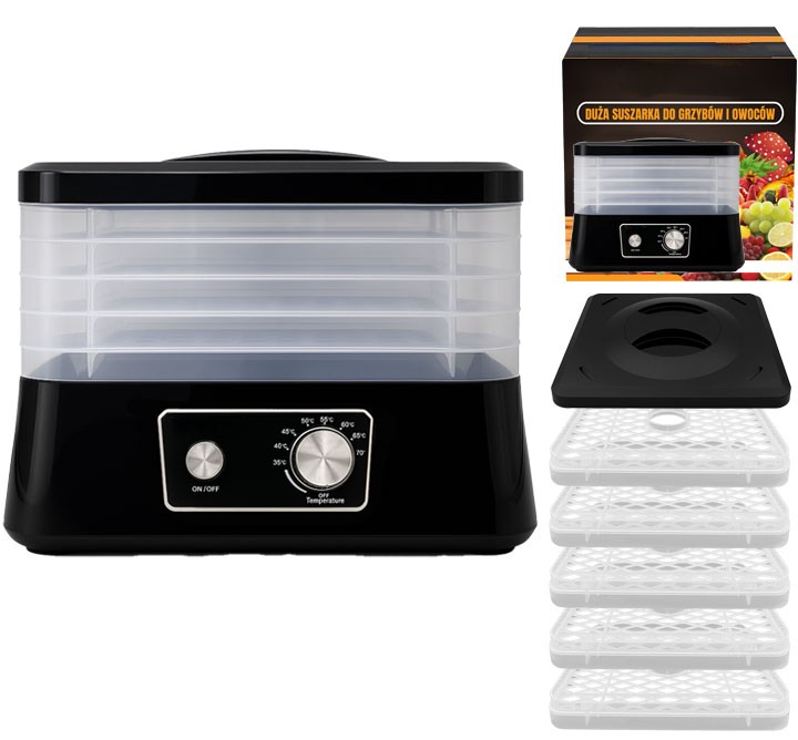 Extralink Home | Suszarka do grzybów owoców warzyw żywności | 500W + 5 sit 27,5cm, czarna