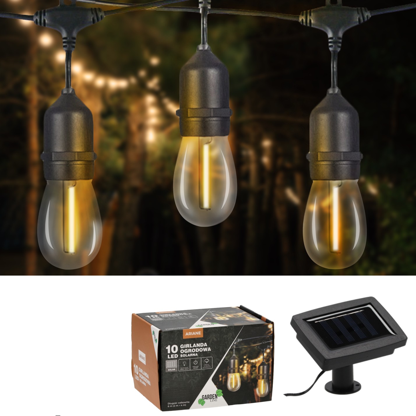 Extralink | Girlanda solarna ogrodowa | dł. 2 + 4 m Ariane 10 LED ciepły biały