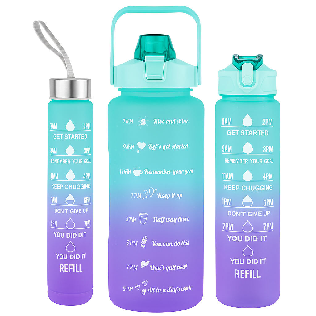 Extralink | Bidon motywacyjny 3w1 | zestaw, błękit-fiolet, 2000ml+900ml+300ml