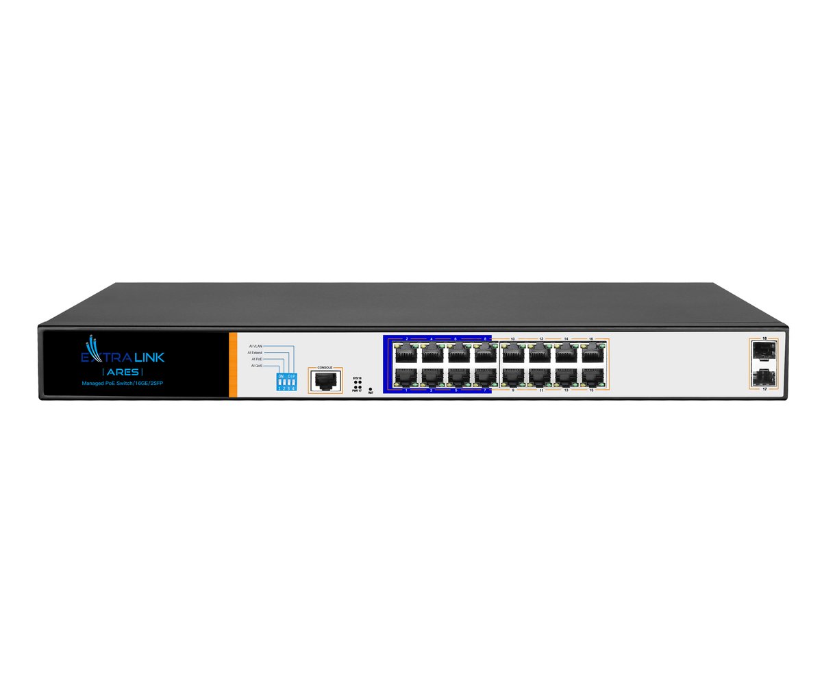 Extralink ARES | Switch PoE | 16x Gigabit PoE/PoE+, 2x SFP, 1x Port Konsolowy, 150W, Zarządzalny - obrazek 2