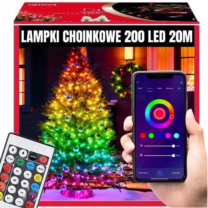 Extralink | Lampki choinkowe | świąteczne, 20m, 200 LED, multikolor, smart, WiFi, pilot