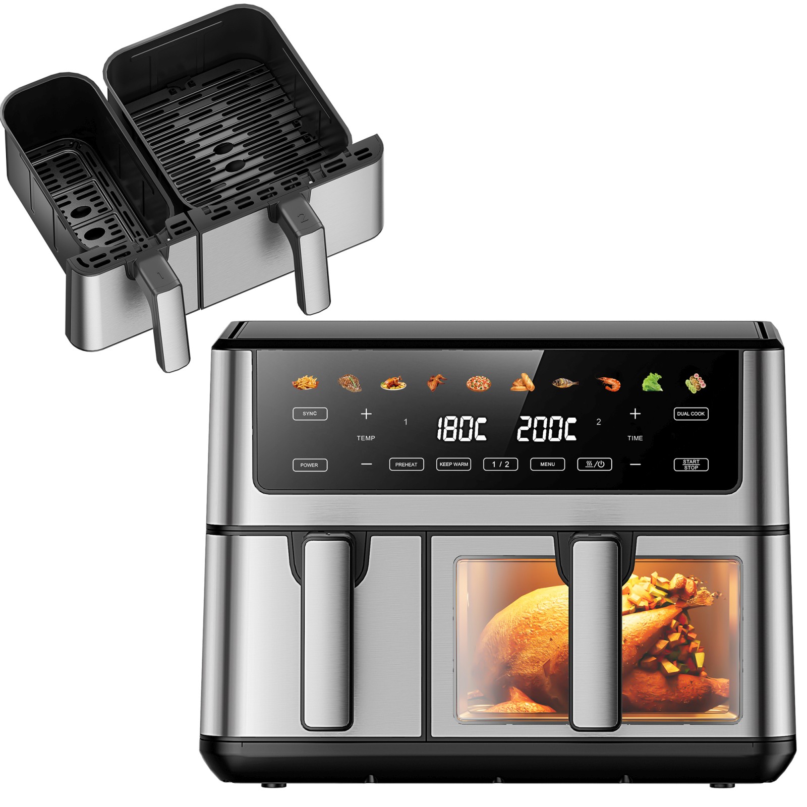 Extralink Home Air Fryer SJ-1000 PRO 10L EU | Frytkownica | (6.5L+3.5L) 2500W - obrazek 4