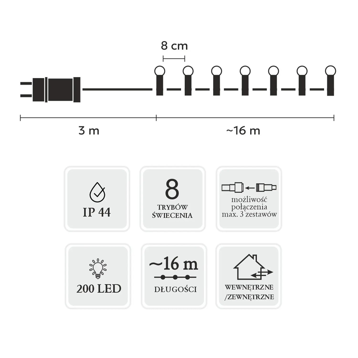 Extralink | Lampki LED | kulki 200L multikolor, dł. 3 + 16 m - obrazek 3