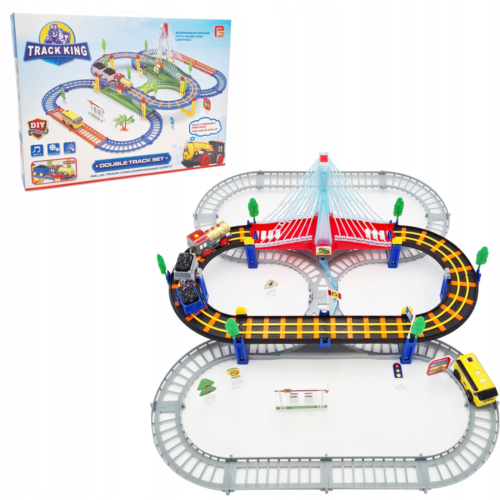 Extralink Kids | Kolejka elektryczna Track King | z lokomotywą i samochodzikiem na baterie - obrazek 2