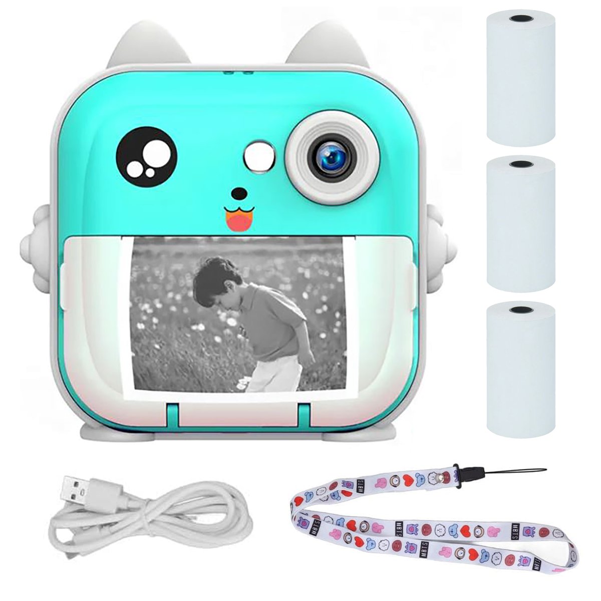 Extralink EPP-004 Niebieska | Mini drukarka termiczna z aparatem | 3 rolki papieru termicznego, ekran LCD 2.5", Bluetooth, USB-C, 1000 mAh