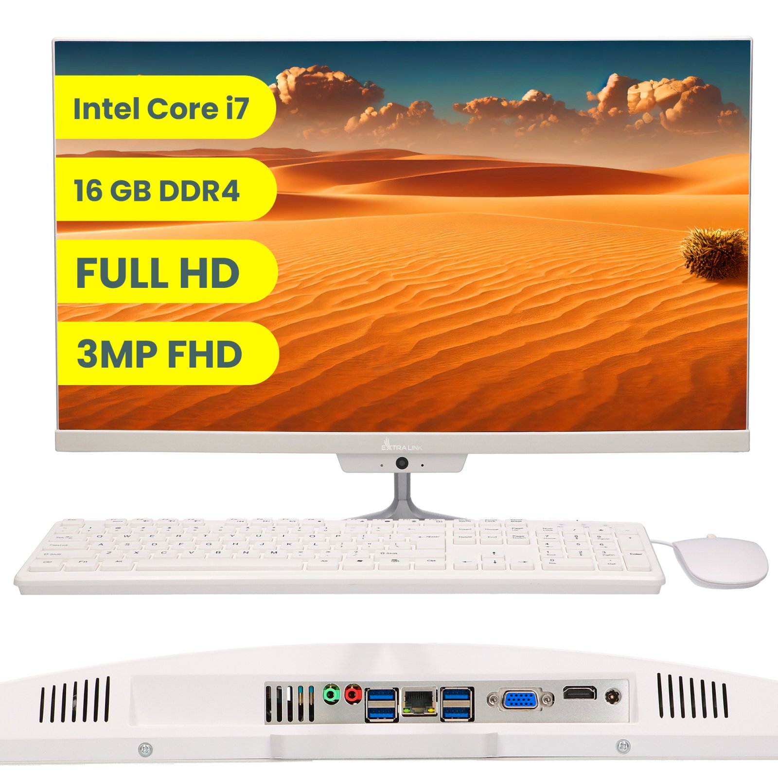 Extralink 24" All-In-One PC Business | Zestaw komputerowy | Intel i7-11370H, 16GB DDR4, 512GB SSD, klawiatura, mysz, kamera