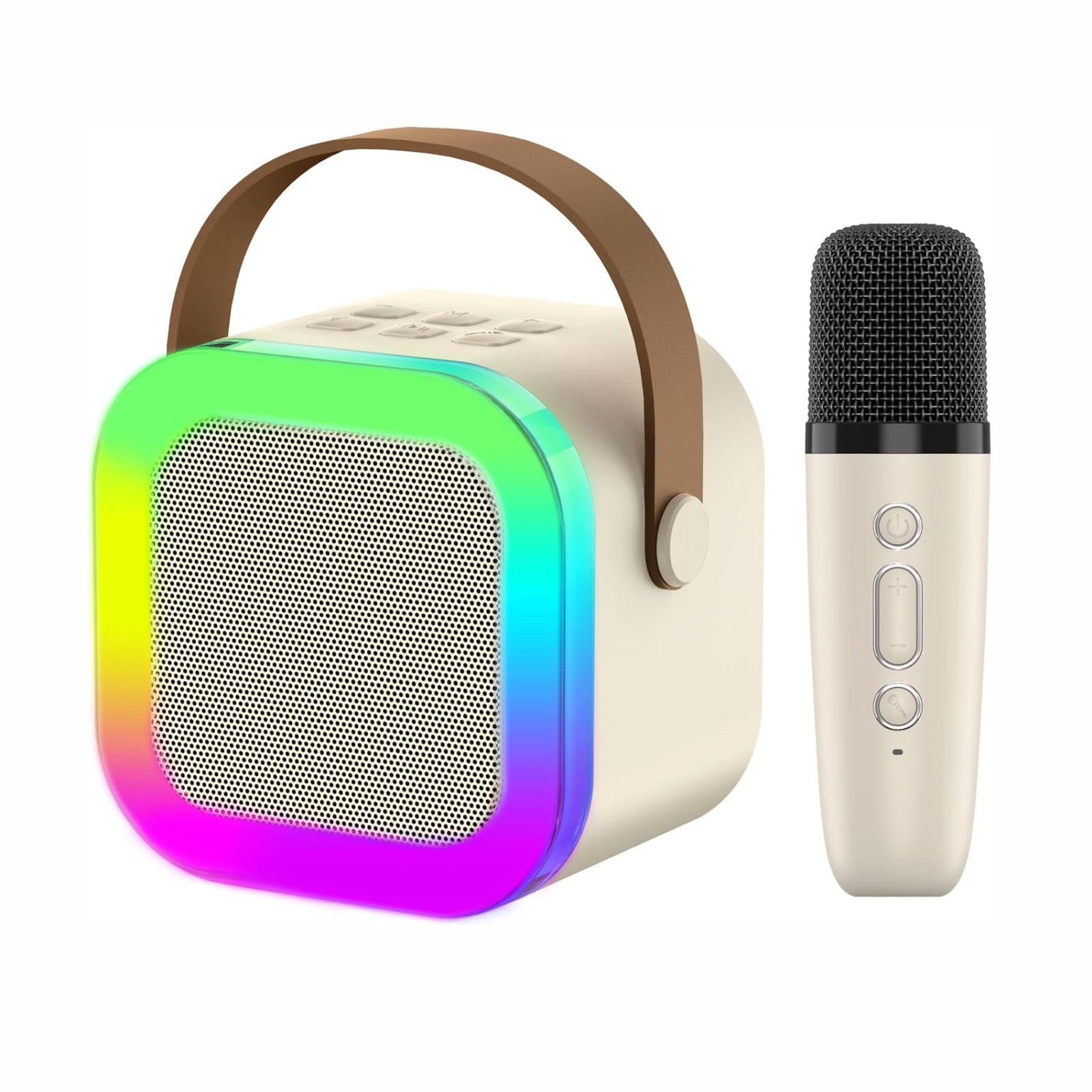 Extralink Kids Mini Karaoke LED Speaker 1x Mic Beżowy | Zestaw do Karaoke | głośnik, 1x mikrofon, Bluetooth, AUX, slot na karty pamięci, oświetlenie RGB