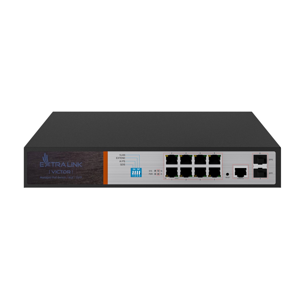 Extralink VICTOR | Switch PoE | 8x Gigabit PoE/PoE+, 2x SFP, 1x Port Konsolowy, 150W, Zarządzalny - obrazek 2