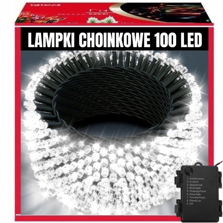 Extralink | Lampki choinkowe | świąteczne, 10m, 100 LED, białe, zimne, zewnętrzne, wewnętrzne, na baterie