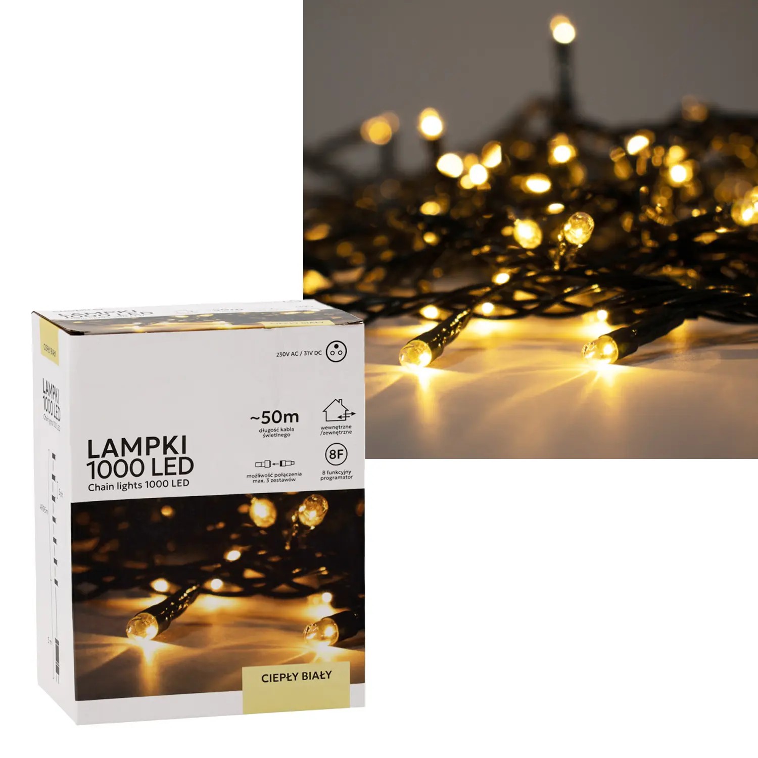 Extralink | Lampki LED | 1000L ciepły biały, dł. 3 + 50 m wewn/zewn