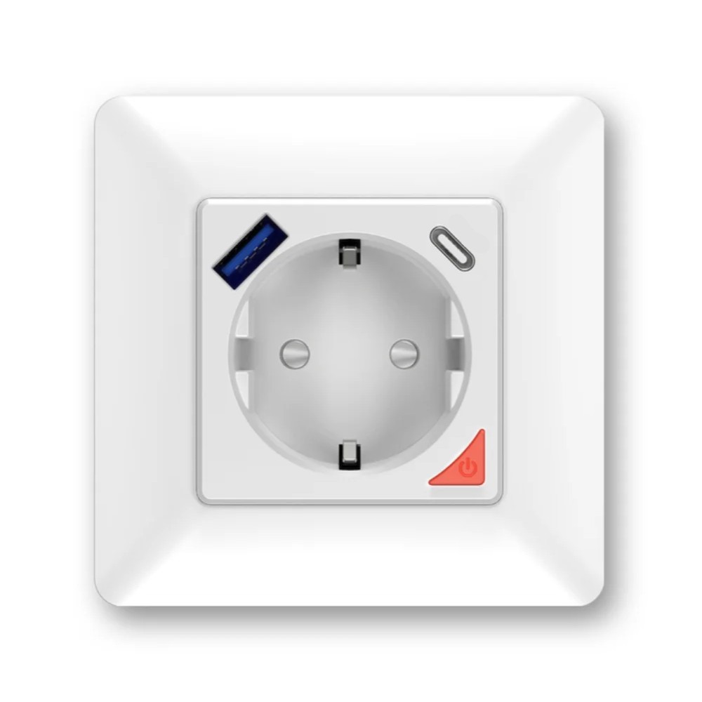 Extralink Smart Life Wall Socket Set Pro | Zestaw inteligentne gniazdko + ramka | Kolor Biały, 230V, 1x USB A, 1x USB C, WiFi, Tuya
