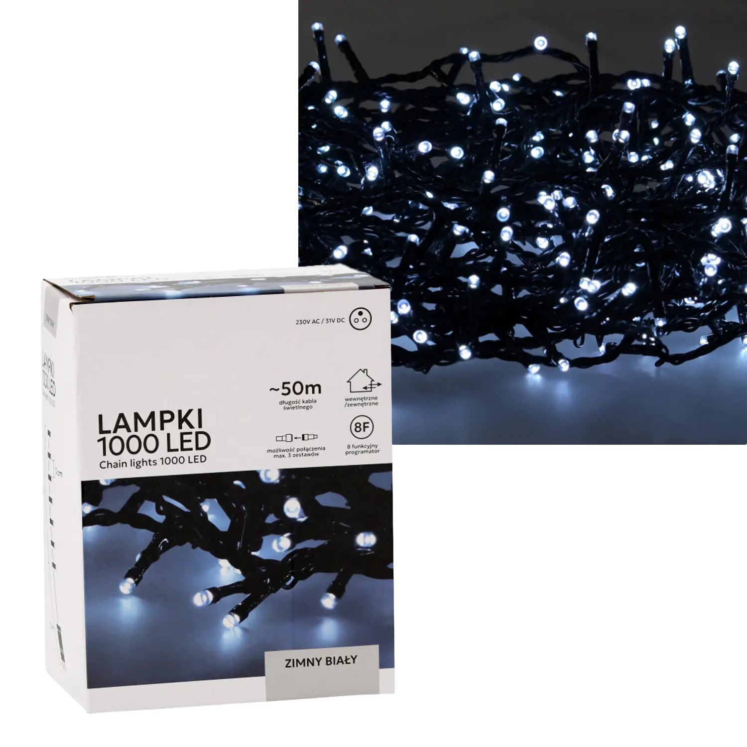 Extralink | Lampki LED | 1000L zimny biały, dł. 3 + 50 m wewn/zewn