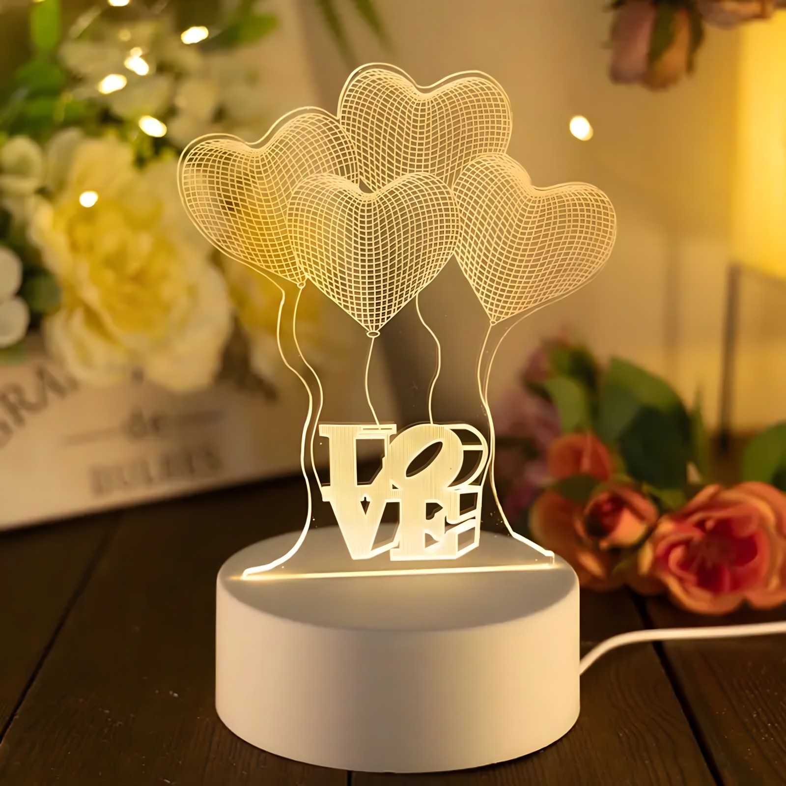 Extralink Home | Lampka nocna cztery serca 3D | iluzja optyczna do sypialni USB