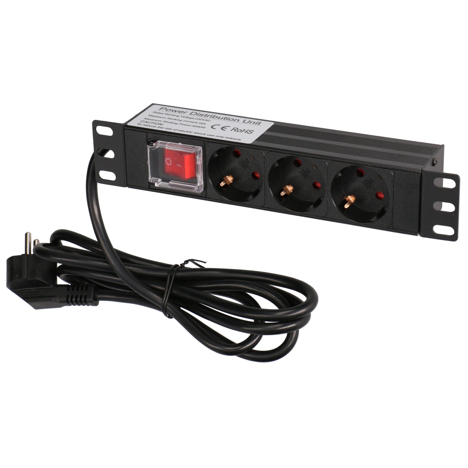 Extralink 10" 1U 3 Socket EU Type Power PDU | Listwa zasilająca | z przełącznikiem