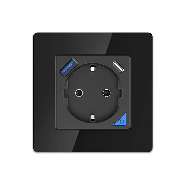 Extralink Smart Life Wall Socket Set Pro | Zestaw inteligentne gniazdko + ramka | Kolor Czarny, 230V, 1x USB A, 1x USB C, WiFi, Tuya