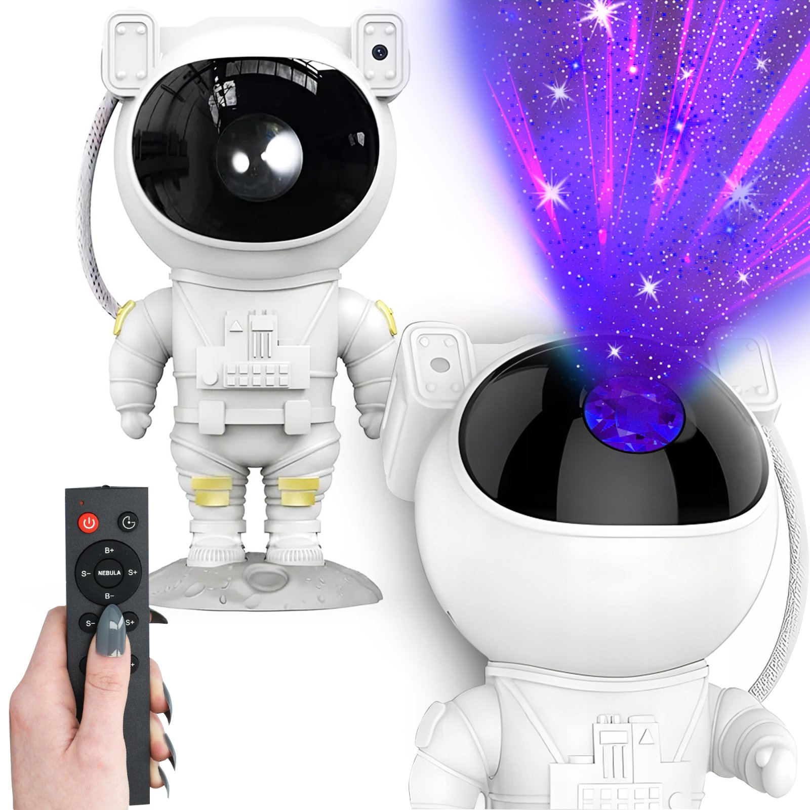 Projektor gwiazd | Lampka nocna, rzutnik | dla dzieci, w kształcie astronauty, ROW