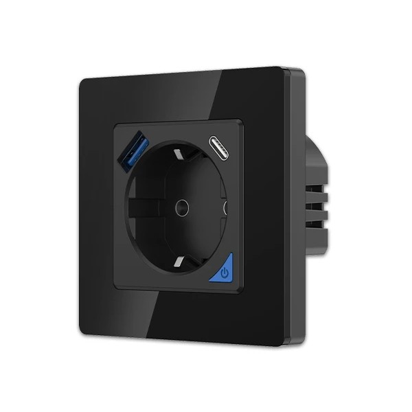 Extralink Smart Life Wall Socket Set Pro | Zestaw inteligentne gniazdko + ramka | Kolor Czarny, 230V, 1x USB A, 1x USB C, WiFi, Tuya - obrazek 2