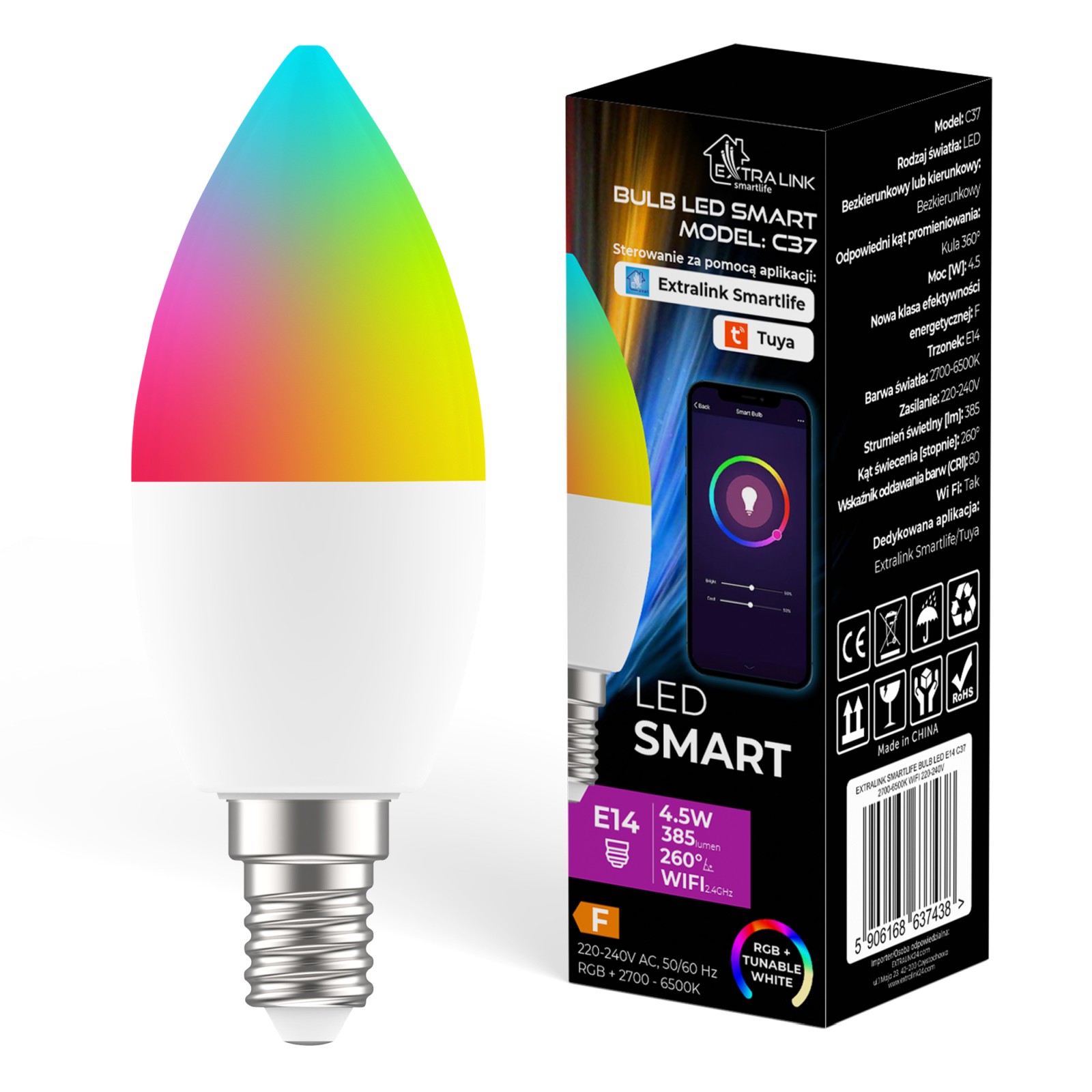 Extralink Smartlife | Żarówka LED | E14 C37 2700-6500K WiFi 220-240V, Tuya