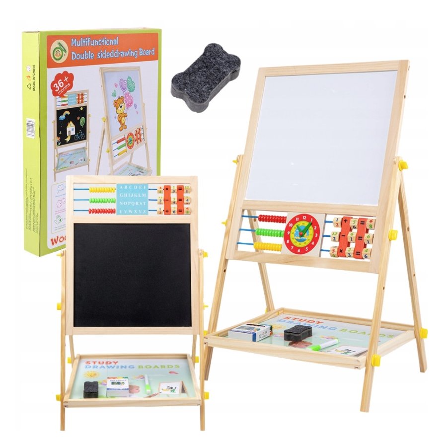 Extralink Toys | Dwustronna Tablica dla Dzieci | Kredowa, Magnetyczna, Suchościeralna, Liczydło, Zegar - obrazek 3