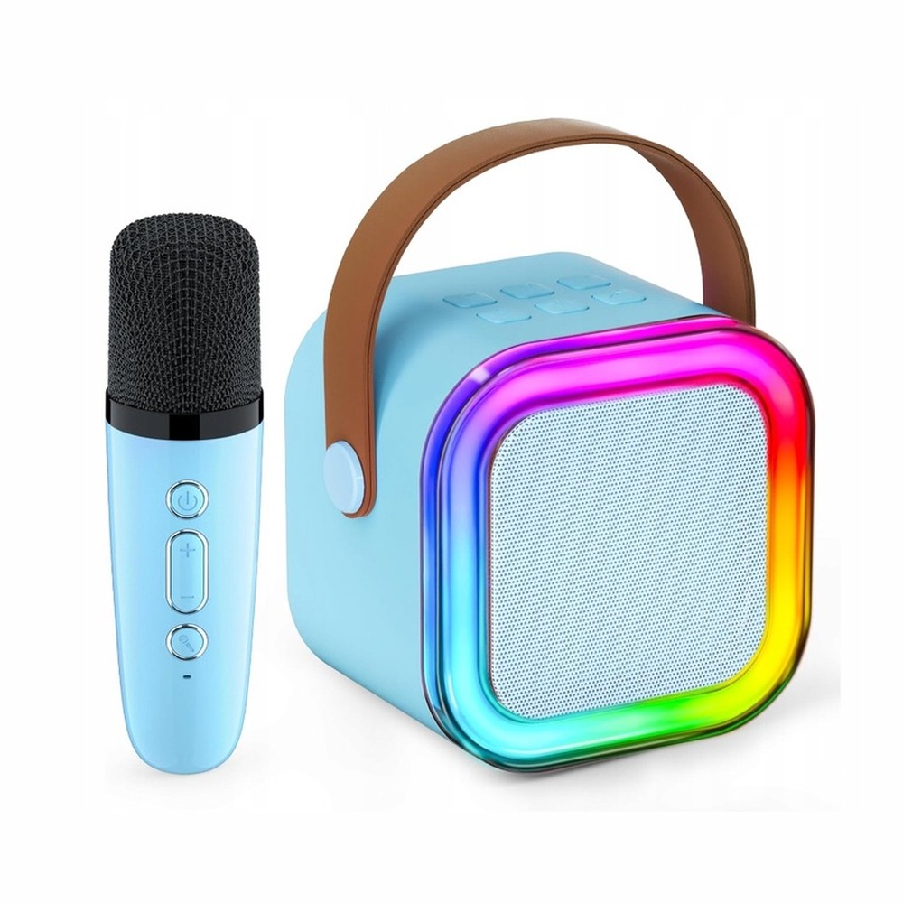 Extralink Kids Mini Karaoke LED Speaker 1x Mic Niebieski | Zestaw do Karaoke | głośnik, 1x mikrofon, Bluetooth, AUX, slot na karty pamięci, oświetlenie RGB