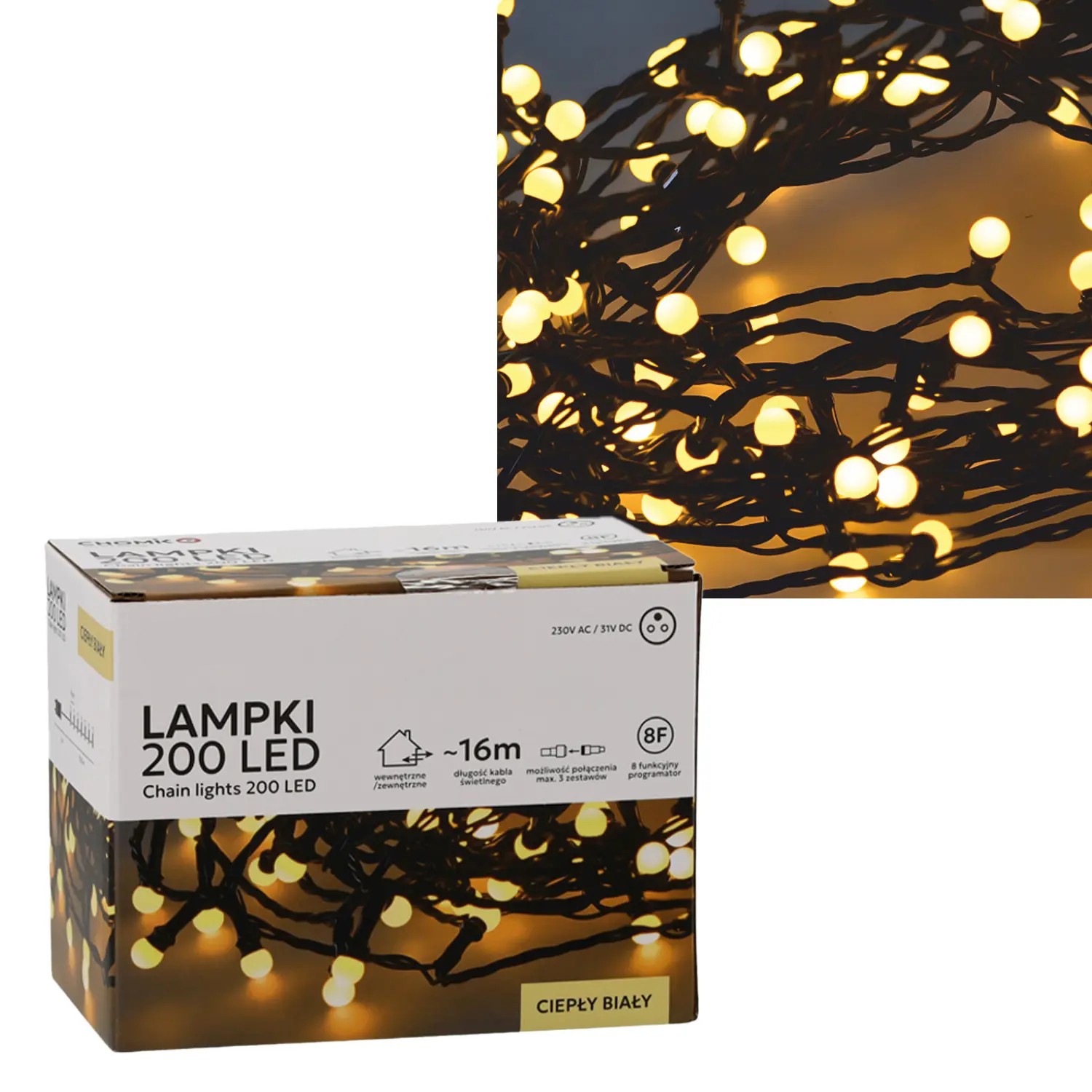 Extralink | Lampki LED | kulki 200L ciepły biały, dł. 3 + 16 m