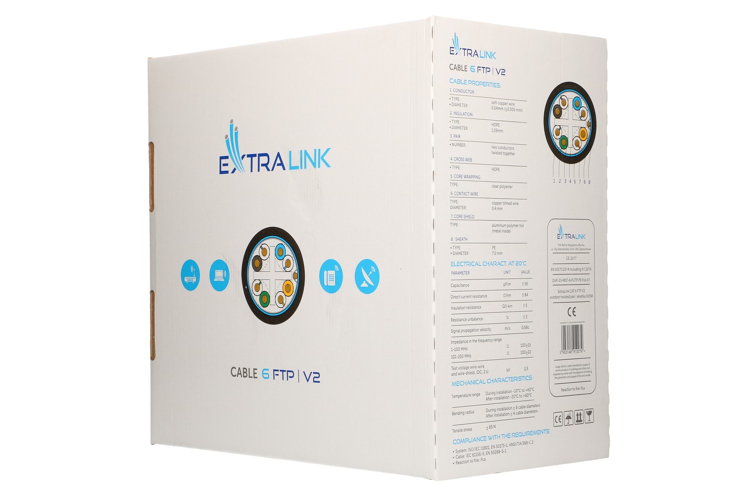 Extralink CAT6 FTP (F/UTP) V2 Zewnętrzny | Kabel sieciowy skrętka | 305M - obrazek 3