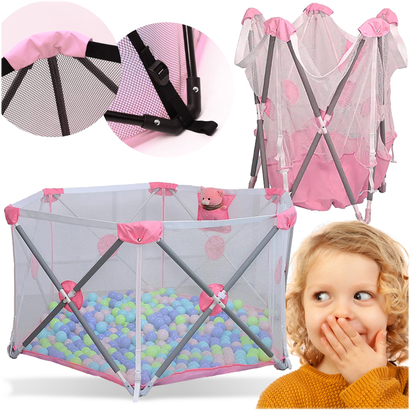 Extralink Kids | Kojec dziecięcy | składany plac zabaw suchy basen dla dzieci 140x68cm k-461