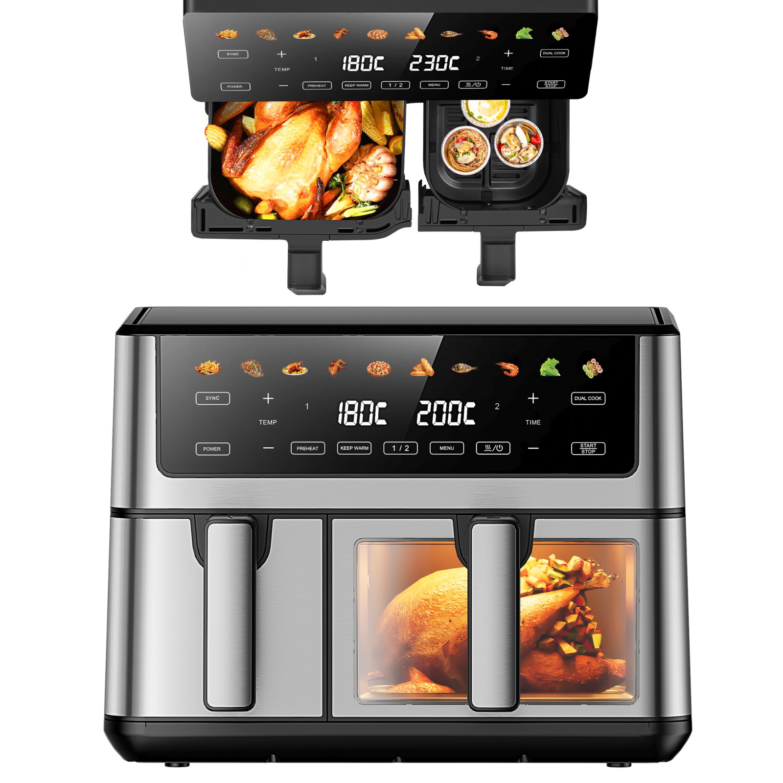 Extralink Home Air Fryer SJ-1000 PRO 10L EU | Frytkownica | (6.5L+3.5L) 2500W - obrazek 2