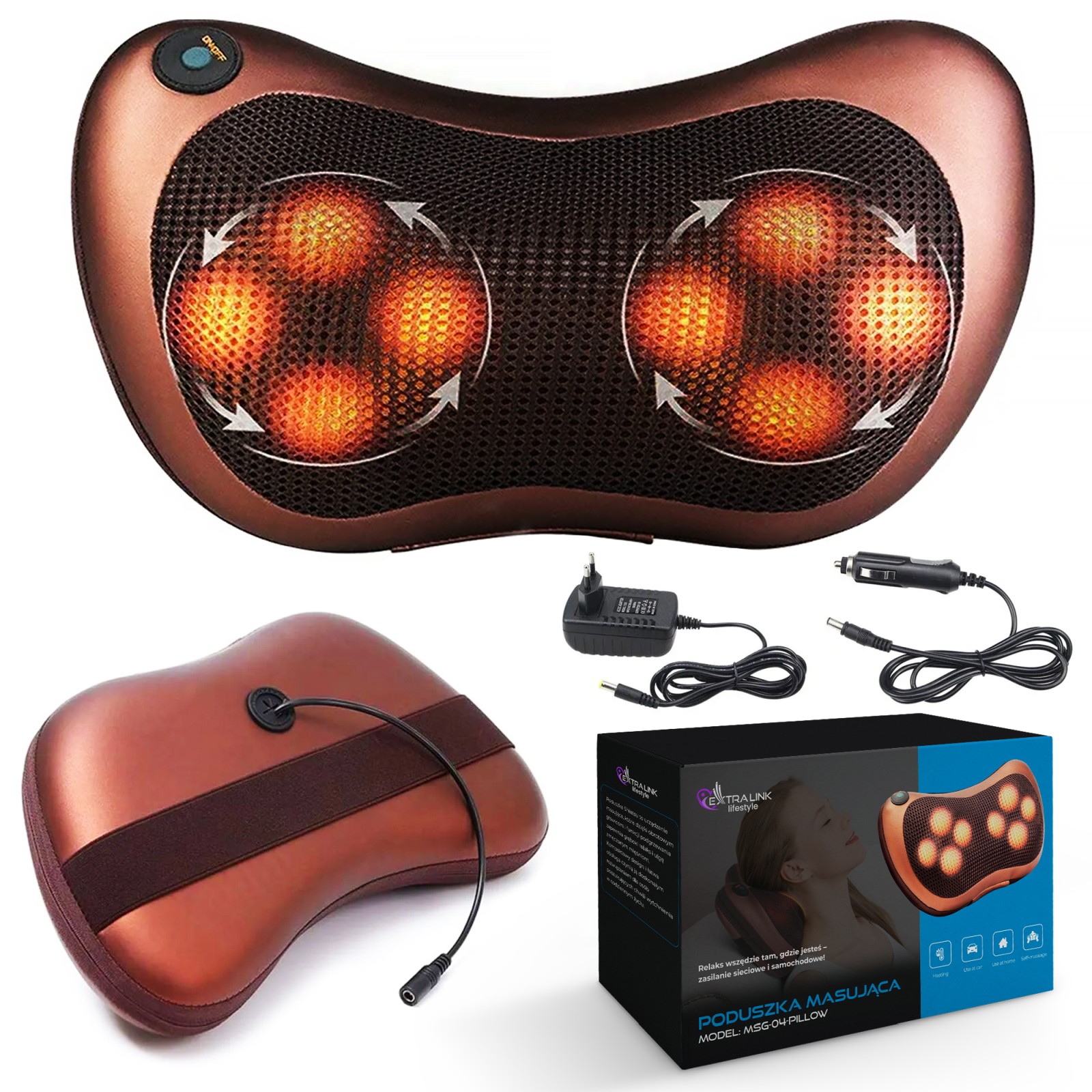 Extralink Smart Life Massage Pillow | Poduszka masująca | 8 głowic masujących, Zasilanie AC, DC