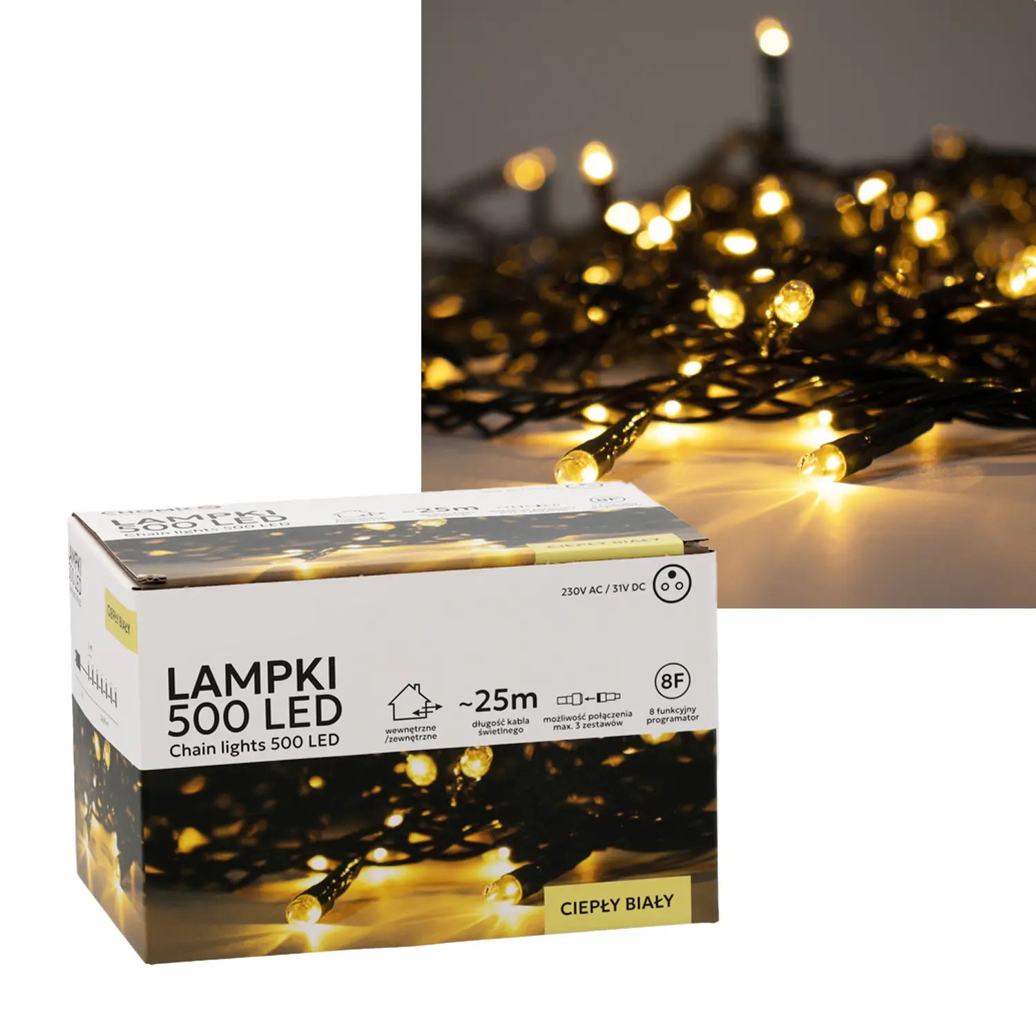 Extralink | Lampki LED | 500L ciepły biały, dł. 3 + 25 m wewn/zewn